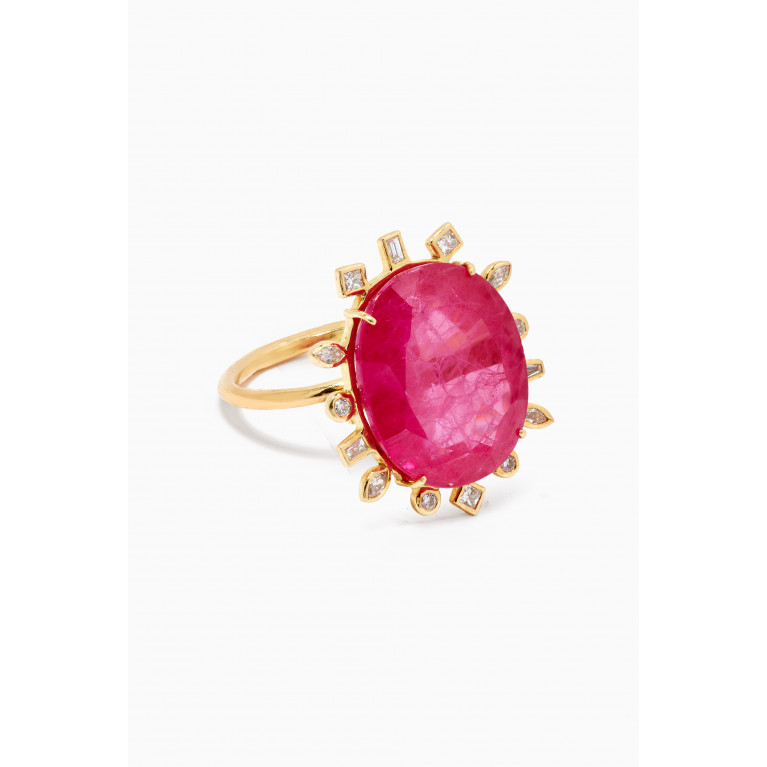 Dima Jewellery - Ruby Statement Ring with Diamonds in 18kt Yellow Gold