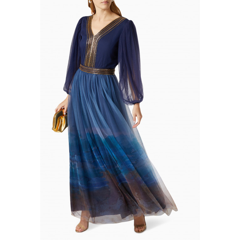 Feryal Al Bastaki - Embroidered Maxi Dress in Tulle