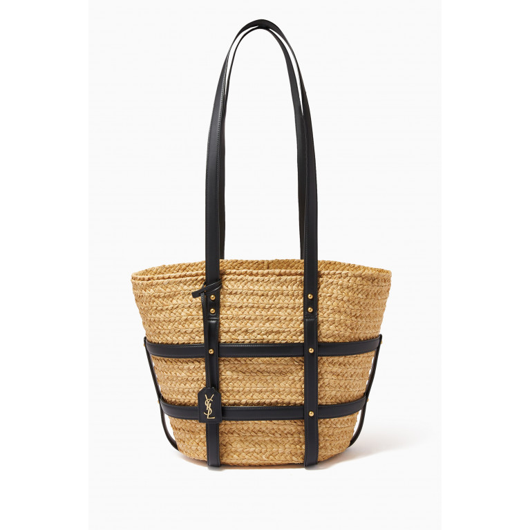 Saint Laurent - Panier Medium Bag in Natural Raffia and Smooth Leather