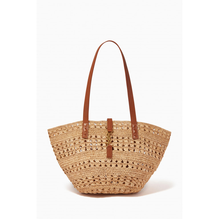 Saint Laurent - Small Panier Bag in Crochet Raffia & Smooth Leather