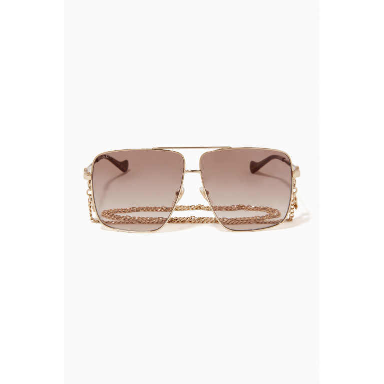 Gucci - Aviator Frame Sunglasses in Metal Brown