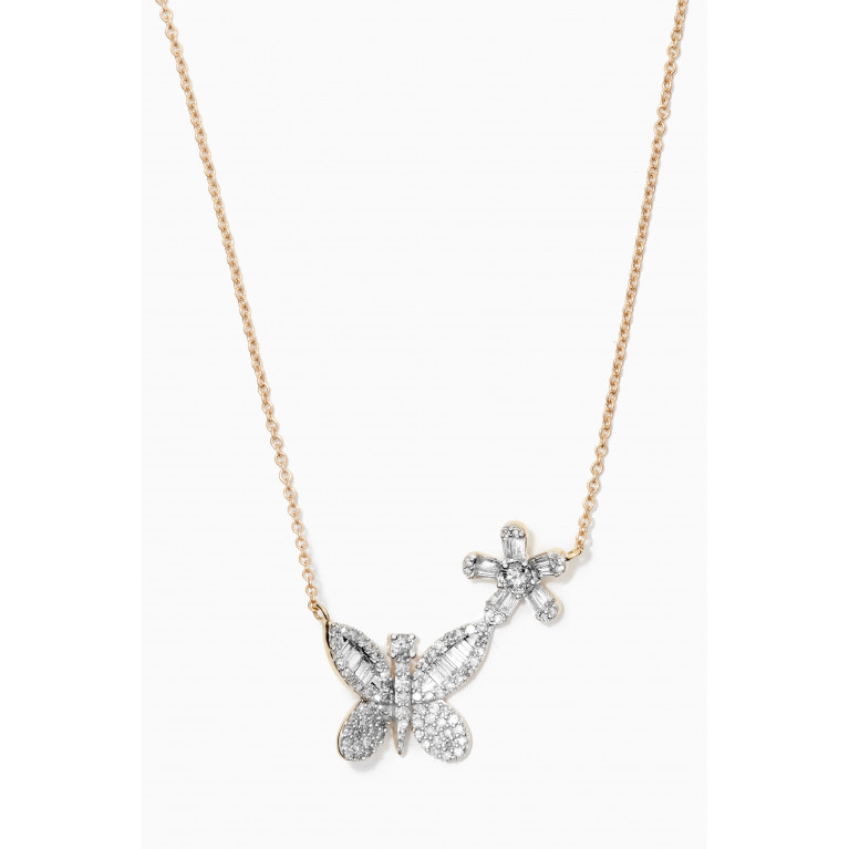 STONE AND STRAND - Butterfly & Flower Diamond Necklace in 10kt Yellow Gold