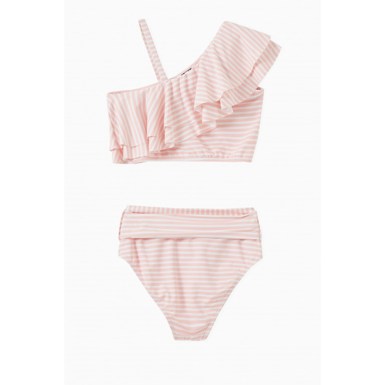 Habitual - Ruffle Stripe Bikini Set in Nylon Spandex Pink