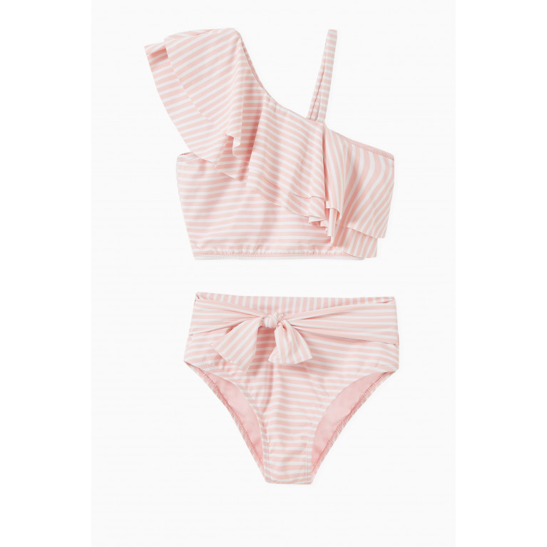 Habitual - Ruffle Stripe Bikini Set in Nylon Spandex Pink