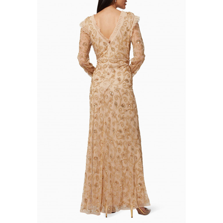 Raishma - Ruffled Trim Dress in Beaded Tulle