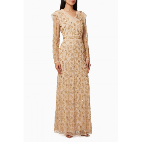 Raishma - Ruffled Trim Dress in Beaded Tulle