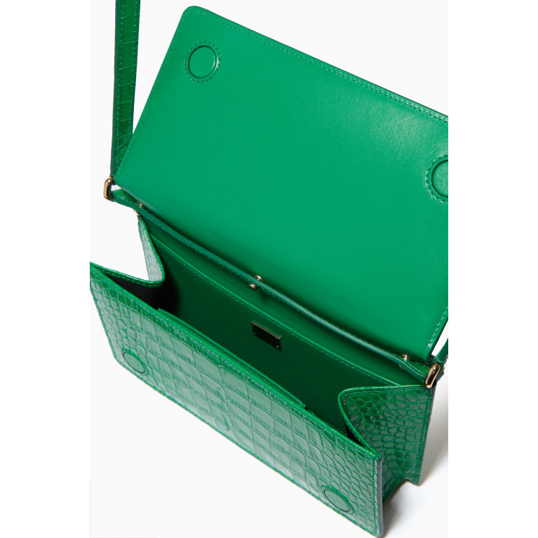 Dolce & Gabbana - Phone Bag with Logo Maxi-plate in Croc-embossed Leather