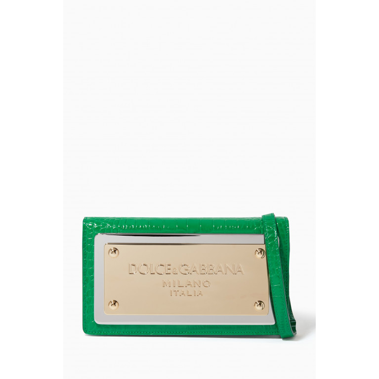 Dolce & Gabbana - Phone Bag with Logo Maxi-plate in Croc-embossed Leather