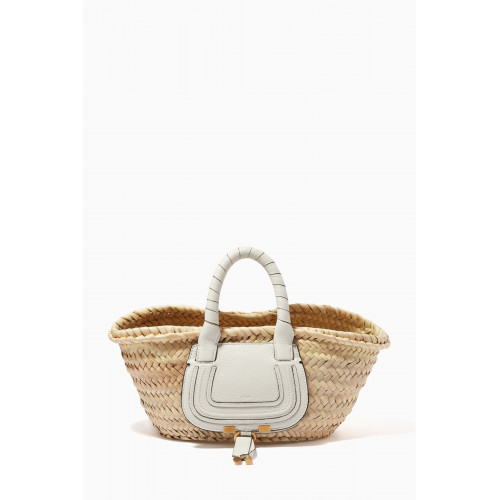 Chloé - Mini Marcie Basket Bag in Raffia & Grained Calfskin White