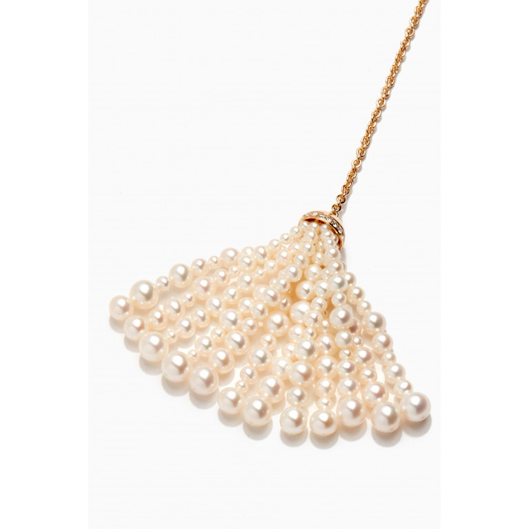 Gafla - Bahar Diamonds & Pearls Double Tassel Necklace in 18kt Yellow Gold, Small