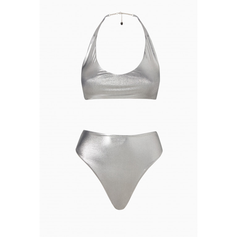 The Attico - High Waist Bikini Set in Metallic Lycra