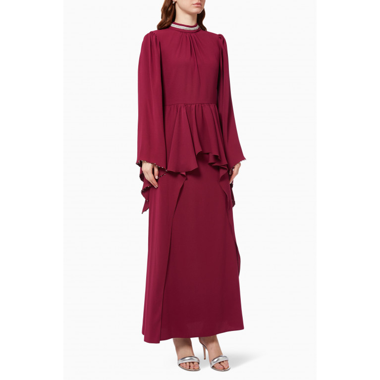 Mimya - Wide Sleeve Maxi Dress Burgundy