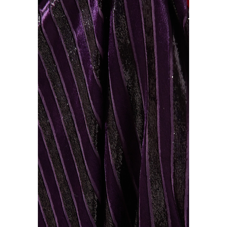 Serpil - V-neck Belted Shimmer Midi Dress Purple