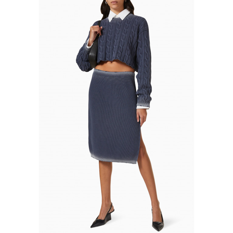 Miu Miu - Distressed Hem Skirt in Ribbed Cotton Knit