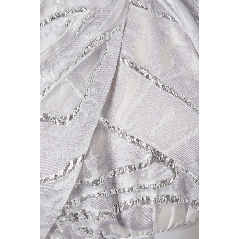 Poca & Poca - Puff Sleeve Dress in Metallic Jacquard