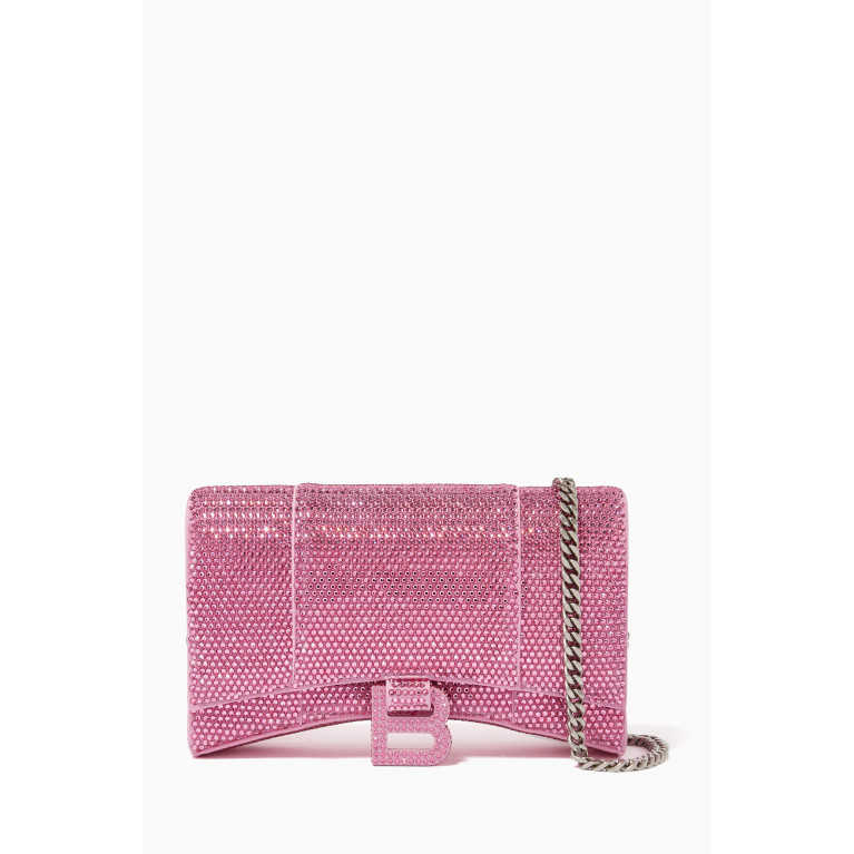 Balenciaga - Hourglass Wallet on Chain with Rhinestones in Leather