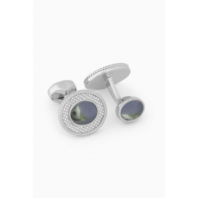 Tateossian - Cable Oval Cufflinks with Hematite in Sterling Silver