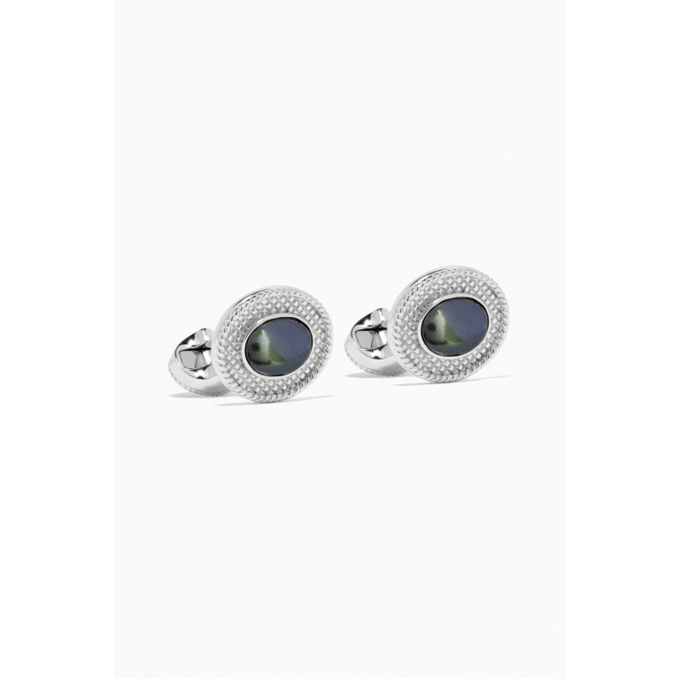 Tateossian - Cable Oval Cufflinks with Hematite in Sterling Silver