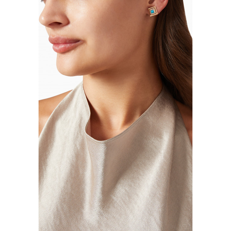 Marli - Cleo Lotus Turquoise & Pavé Diamond Stud Earrings in 18kt Rose Gold