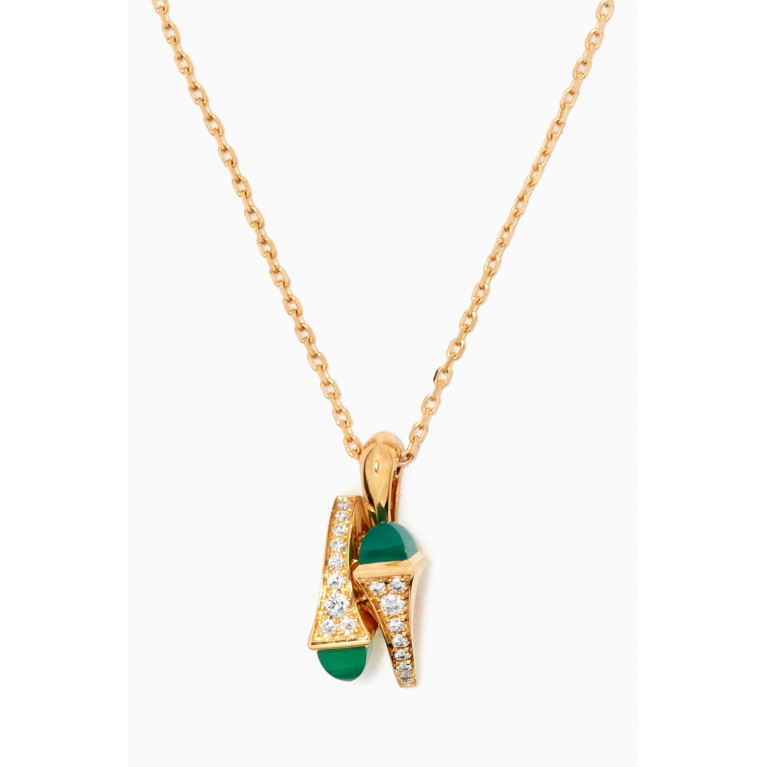 Marli - Cleo Green Agate & Pavé Diamond Huggie Pendant Necklace in 18kt Yellow Gold