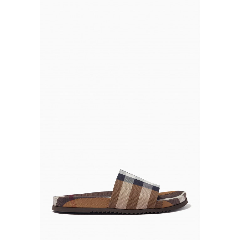 Burberry - Check Slide Sandals in Cotton & Leather