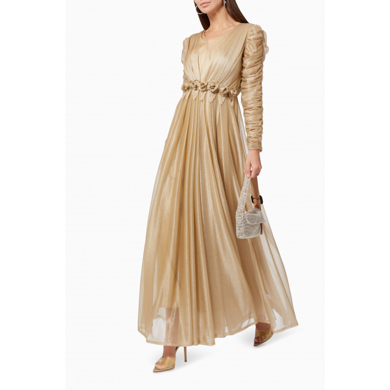 NASS - V-Neck Gown in Tulle Gold