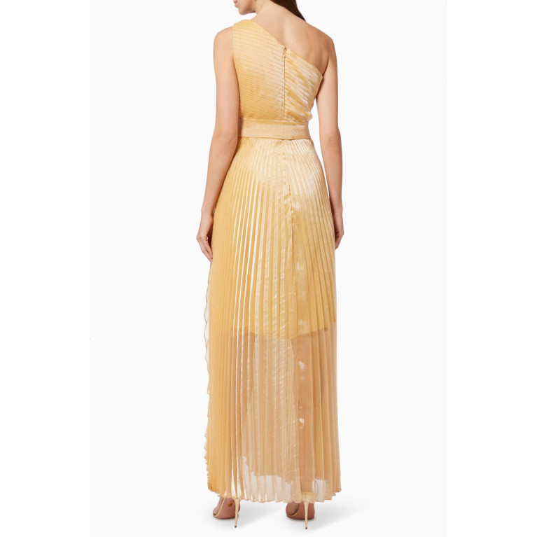 NASS - One Shoulder Gown in Shimmer Plisse Gold