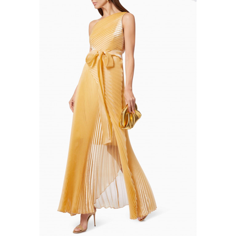 NASS - One Shoulder Gown in Shimmer Plisse Gold