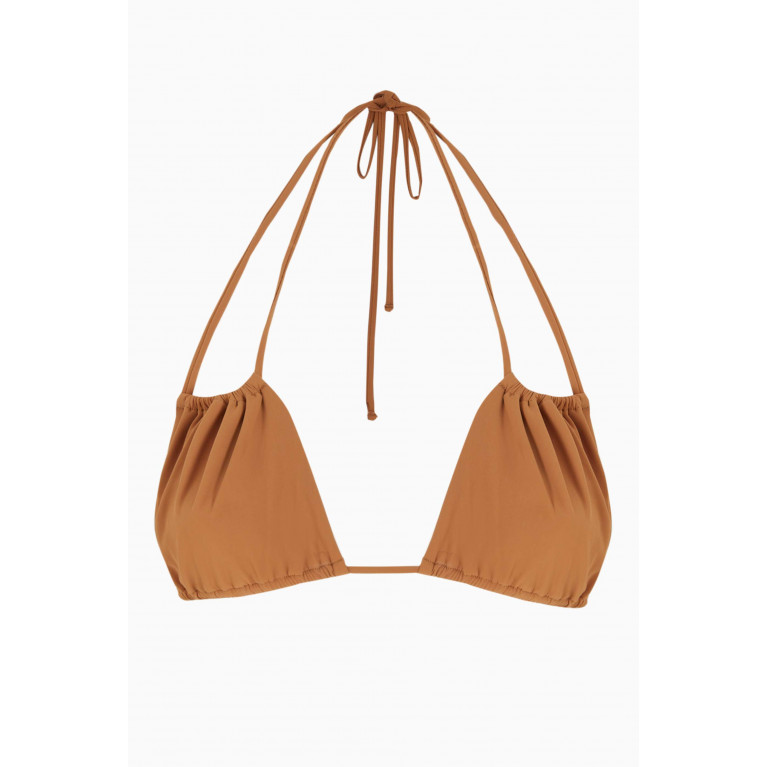 Christopher Esber - Ruched Double Strap Bikini Top Brown