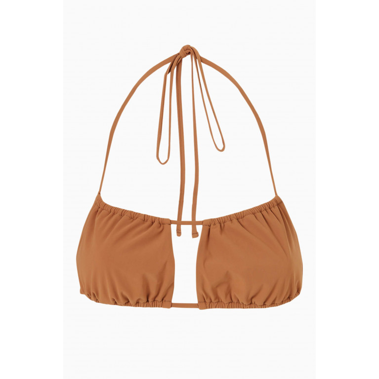 Christopher Esber - Ruched Double Strap Bikini Top Brown