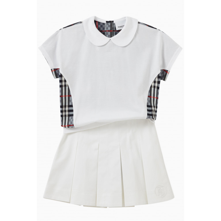 Burberry - Gaya Monogram Motif Pleated Skirt in Cotton Twill