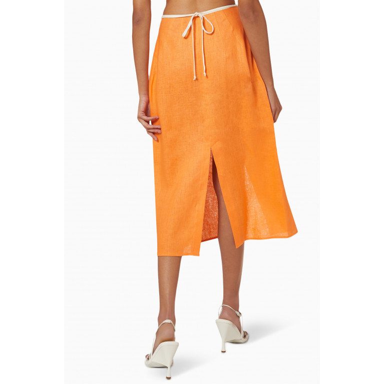 Matthew Bruch - Wrap Midi Skirt in Linen Orange