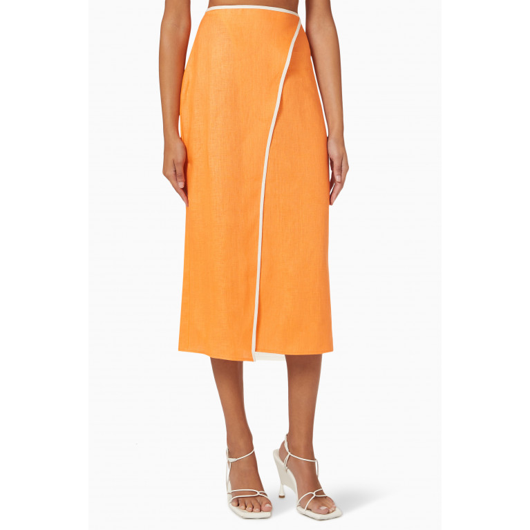 Matthew Bruch - Wrap Midi Skirt in Linen Orange