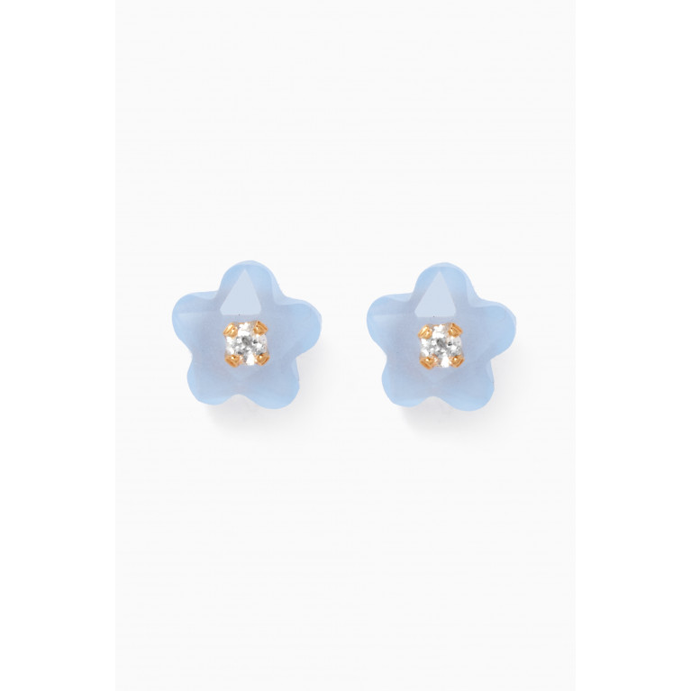 Baby Fitaihi - Floral Chalcedony & Diamond Stud Earrings in 18kt Yellow Gold