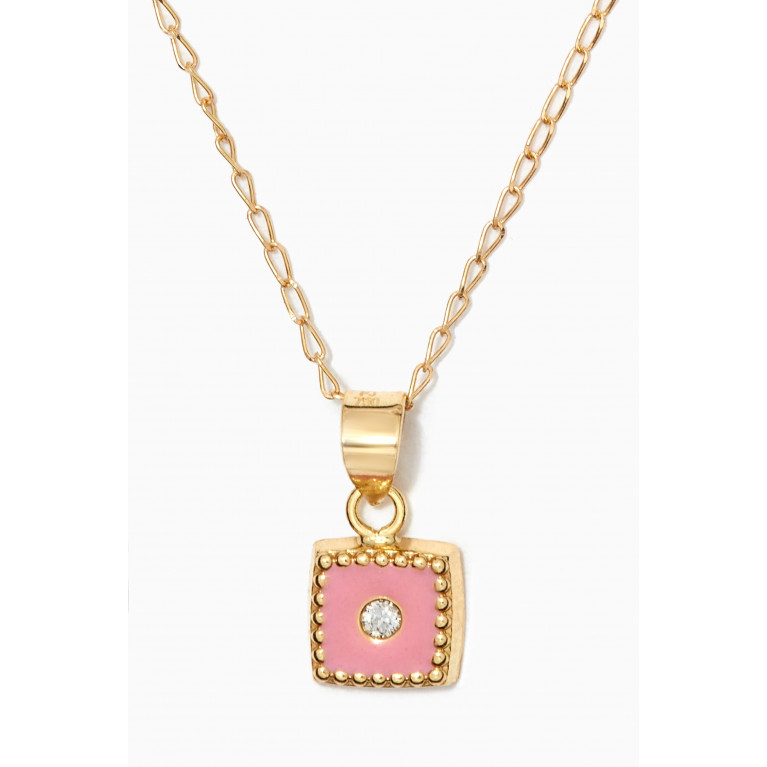 Baby Fitaihi - Enamel Diamond Pendant Necklace in 18kt Yellow Gold
