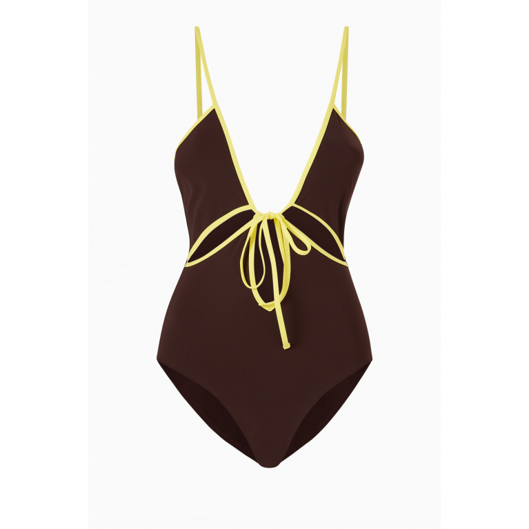 Christopher Esber - Angliase Tie Front One Piece Swimsuit Brown