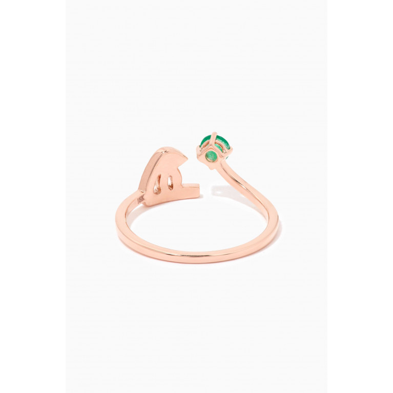 HIBA JABER - Glam Your Initial Letter "Ha" Emerald & Diamonds Ring in 18kt Rose Gold