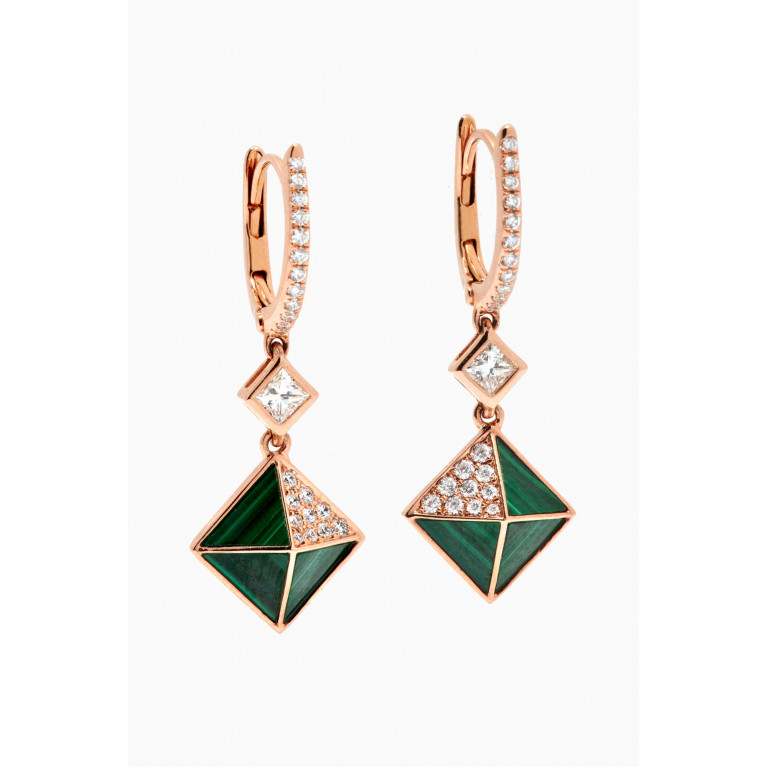 Butani - Tetra Apex Drop Malachite Earrings in 18kt Rose Gold
