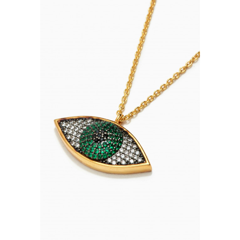 Begum Khan - Nazar Mini Necklace in 24kt Gold-plated Bronze Green