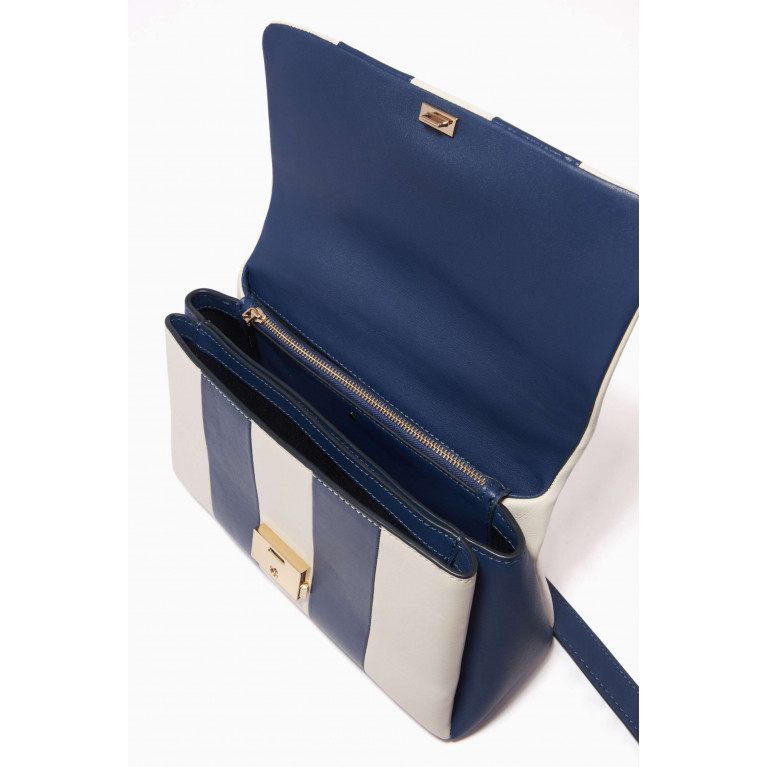 Kate Spade New York - Carlyle Striped Medium Bag in Leather Blue