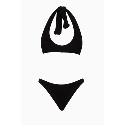 Reina Olga - Pilou Scrunch Bikini Set in Stretch Crinkle Nylon Black
