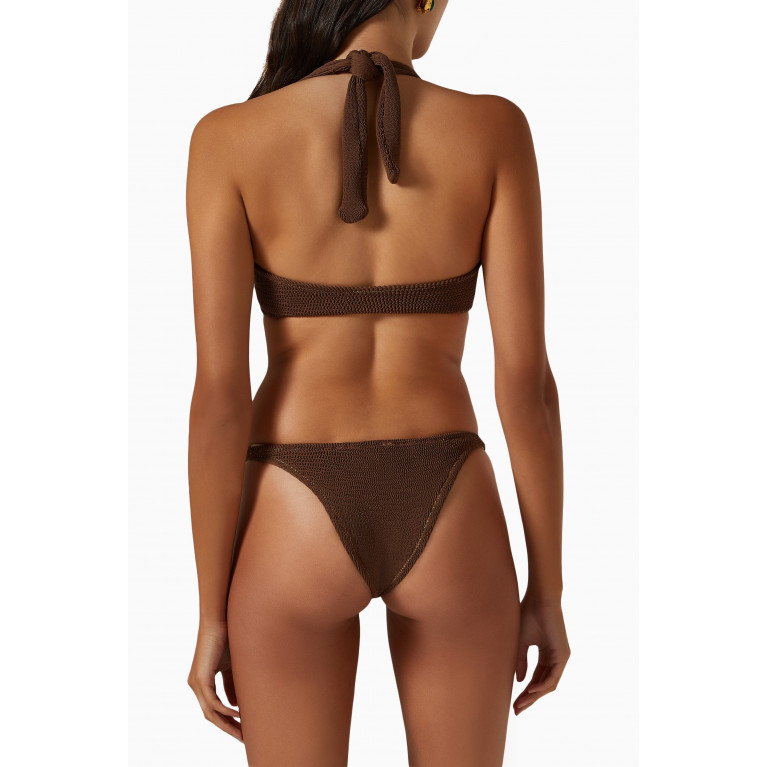 Reina Olga - Pilou Scrunch Bikini Set in Stretch Crinkle Nylon Brown