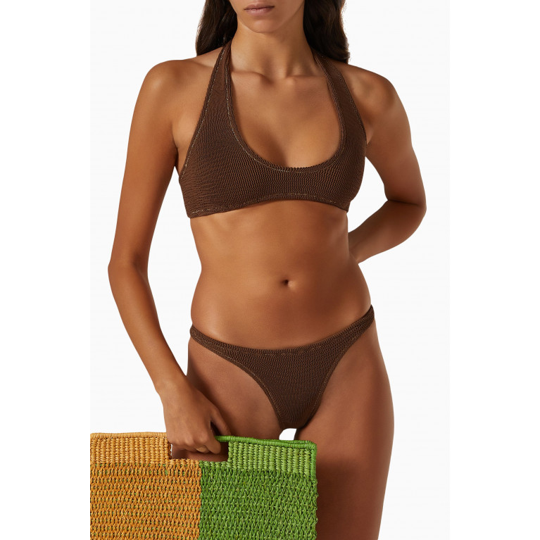 Reina Olga - Pilou Scrunch Bikini Set in Stretch Crinkle Nylon Brown
