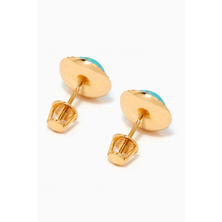 94 Jewelry - Turquoise & Diamond Stud Earrings in 18kt Yellow Gold