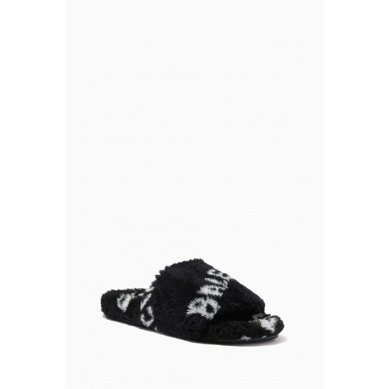 Balenciaga - Logo Furry Slide Sandals in Faux Shearling