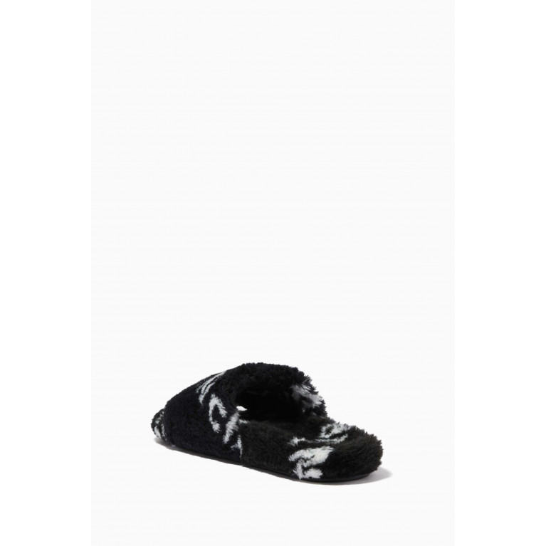 Balenciaga - Logo Furry Slide Sandals in Faux Shearling