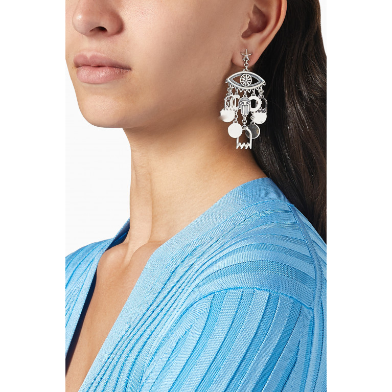 Azza Fahmy - Multi-Charm Earrings in Sterling Silver