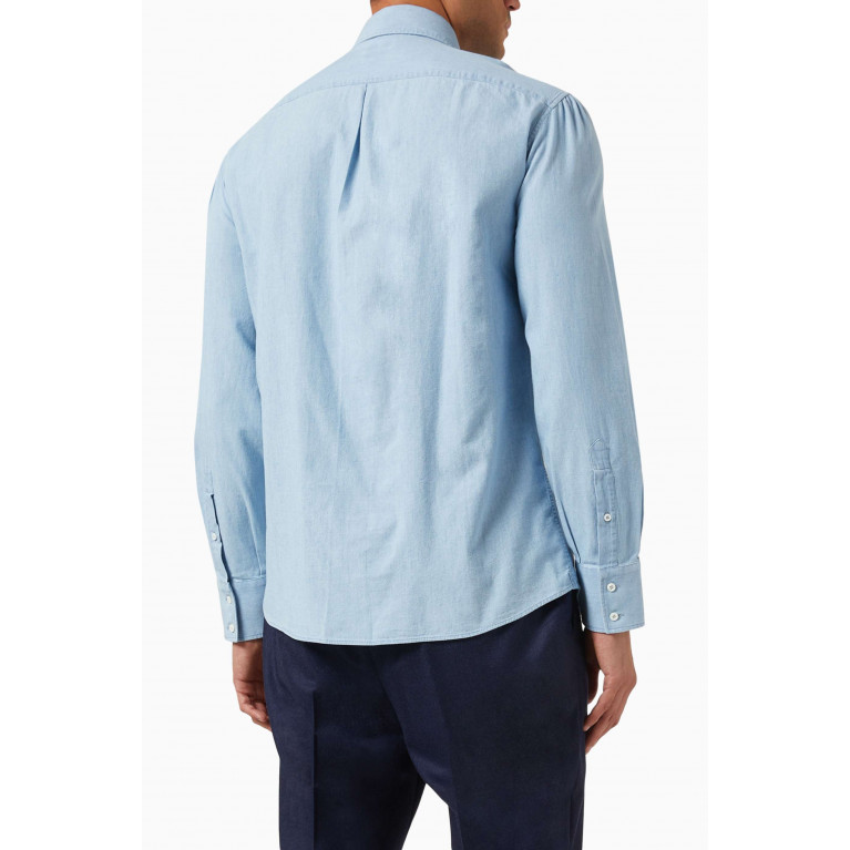 Brunello Cucinelli - Denim-effect Shirt in Cotton Chambray Blue