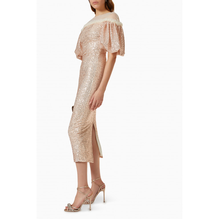 NASS - Puff Sleeve Dress in Sequin Rose Gold