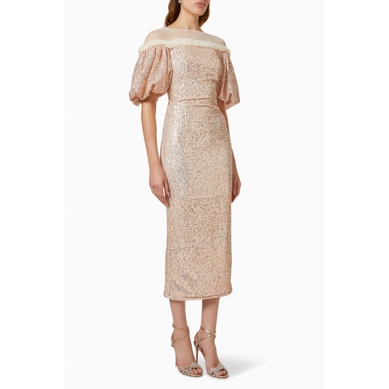 NASS - Puff Sleeve Dress in Sequin Rose Gold